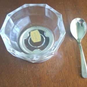 Vintage crystal bowl with silver spoon